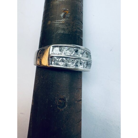 Estate Sterling Silver 925 CZ Ladies Half Eternity Wedding Band Ring Size 8 - Picture 6 of 10